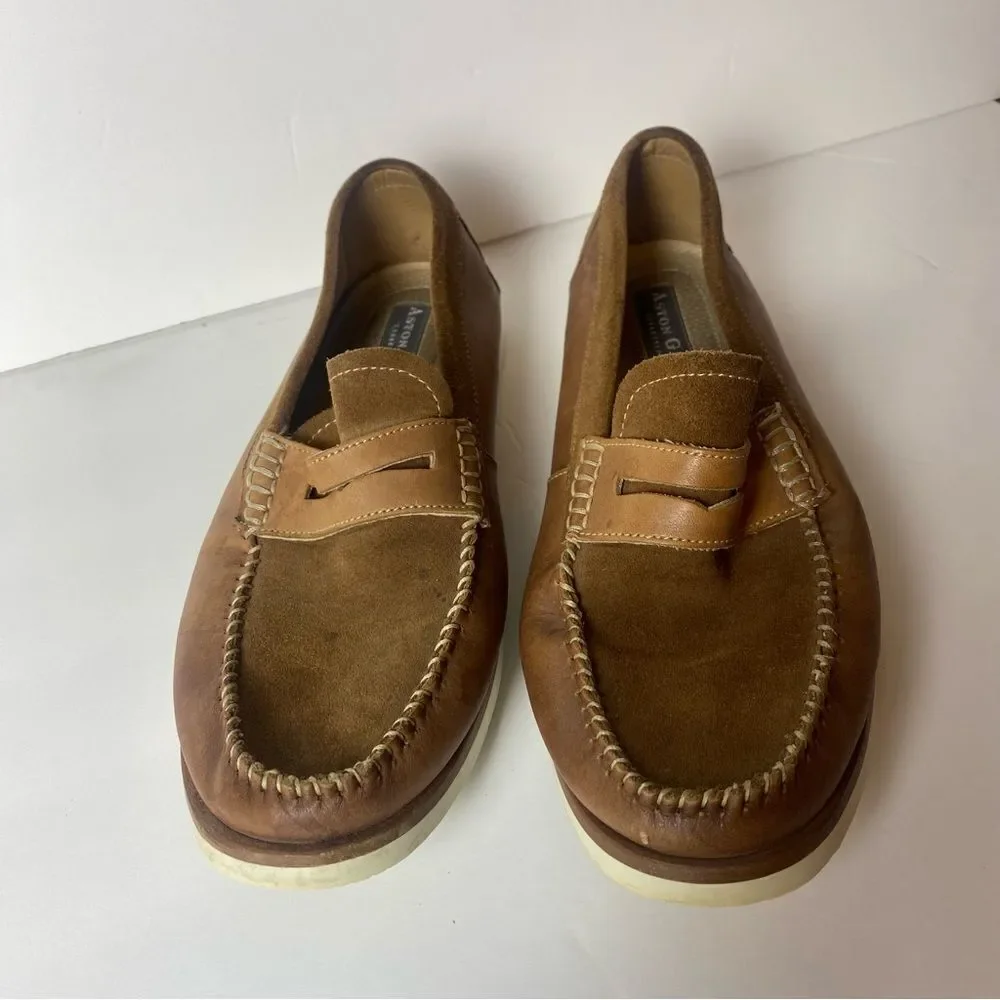 Aston Grey Scadicci Leather and Suede Penny Loafers Size 10.5